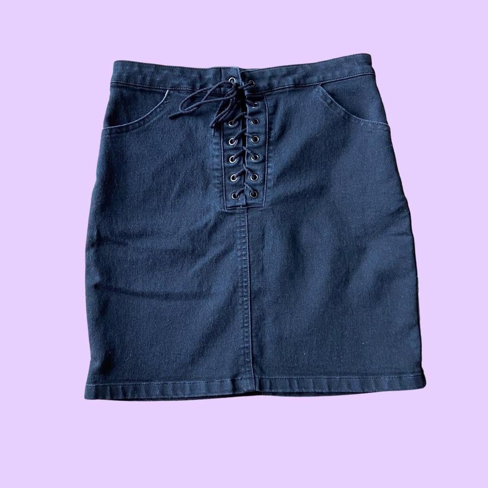 Forever 21 Black Denim Lace Up Mini Skirt